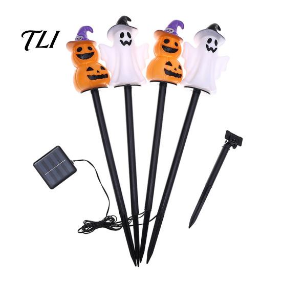 Festive Outdoor Lighting 4Pcs/Set Halloween Solar Ghost Stake Light, 4-in-1 Pumpkin with LED Lights Lights, Waterproof Decorative Lamp for