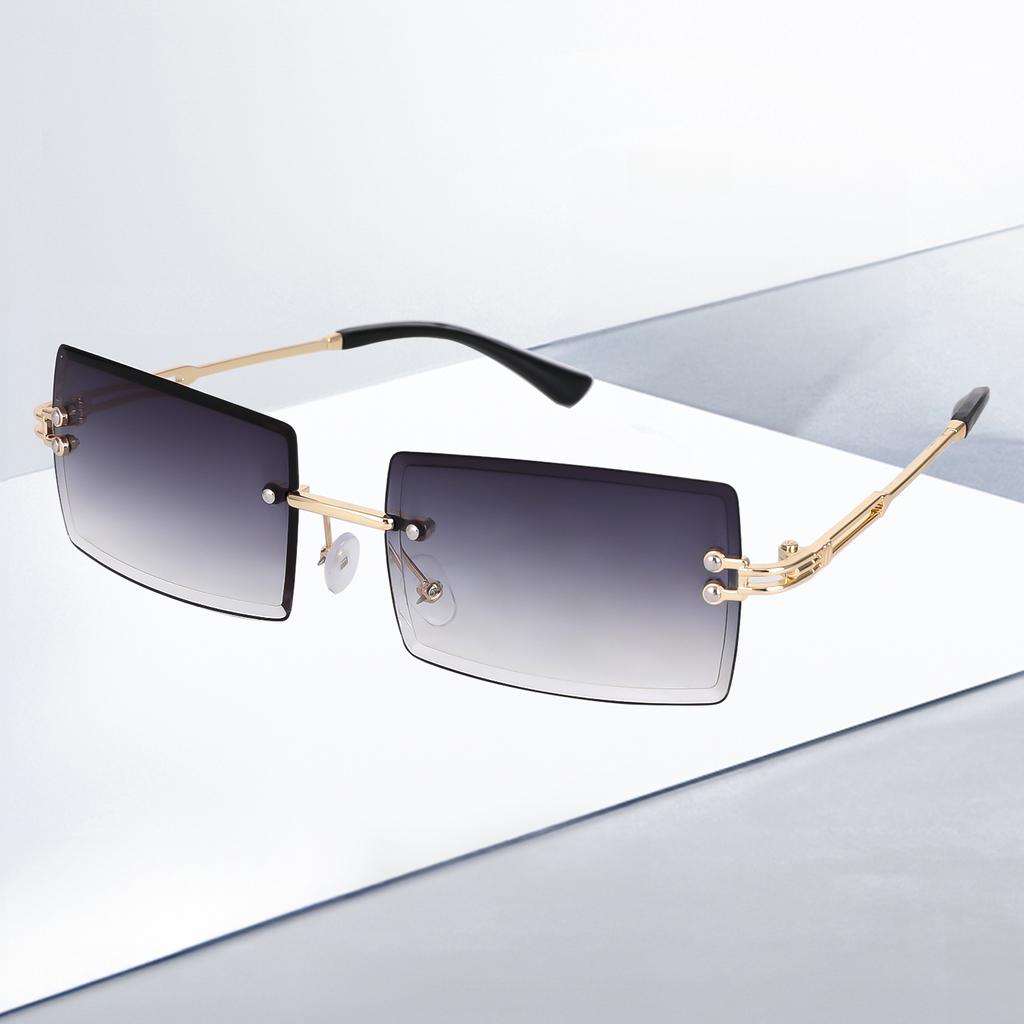 Women's Sunglasses Retro Sunglasses for Women Men Tinted Lens Metal Frame Vintage Rimless Rectangle Glasses UV400 Protection