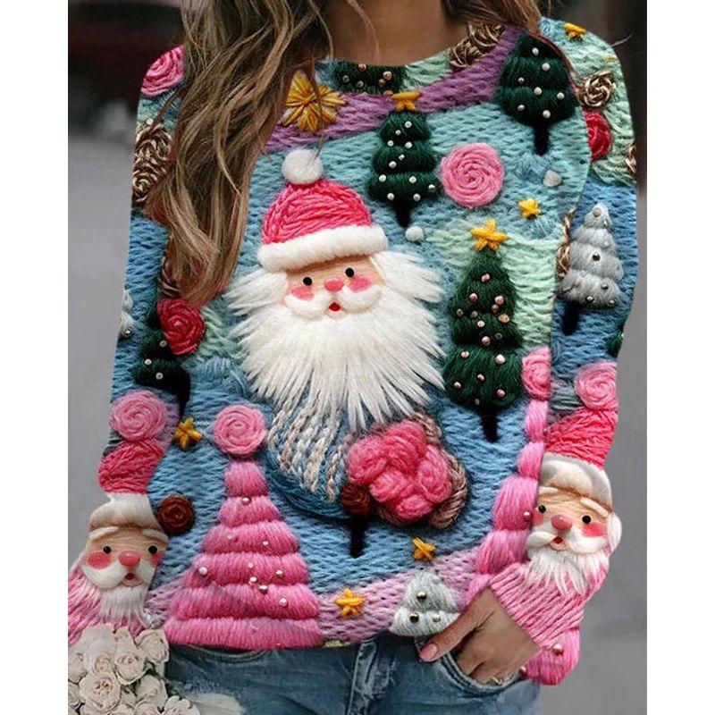 Fall and Winter Cross-Border New Arrival Sweatshirt Female 3D Digital Print Christmas round-Neck Shirt Tops Christmas Hoodie
