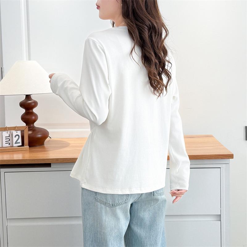 2026 Spring Women's Plus Size Irregular Long Sleeve Round Neck Casual Base Layer Top