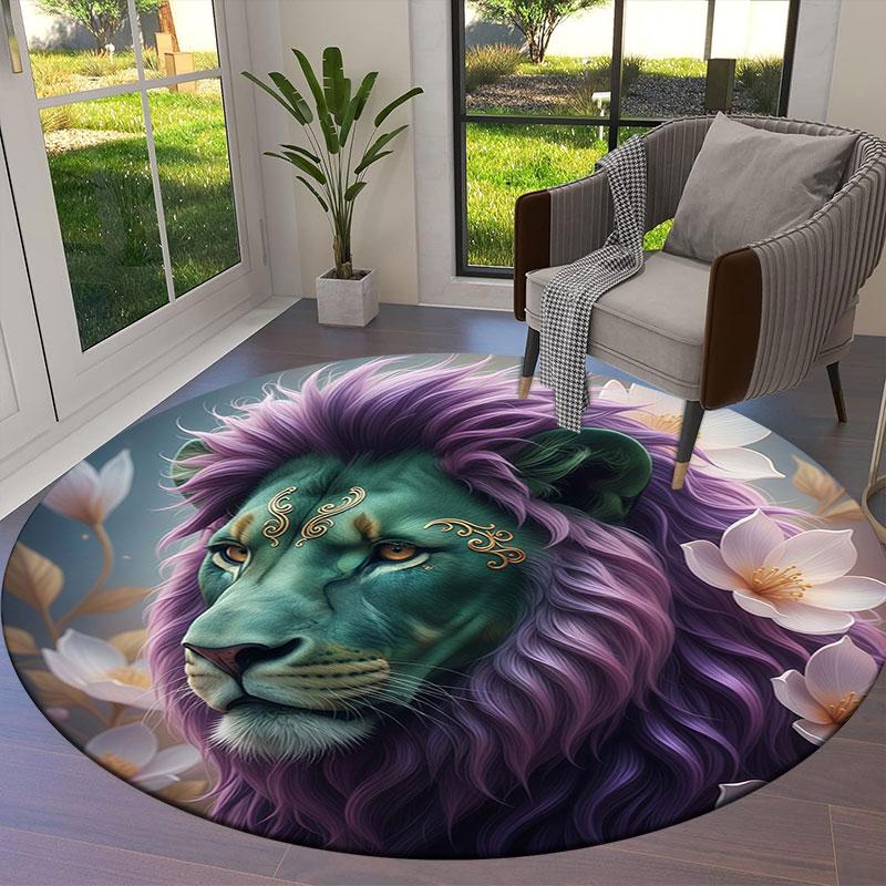 Animalswearingflowers Round Area Rug,Carpet Rug for Living Room Bedroom Sofa Playroom Decor,Non slip Floor Mat