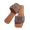 Fashion rhinestone pearl one-word slippers women's casual one-foot square slippers wear versatile flat slippers