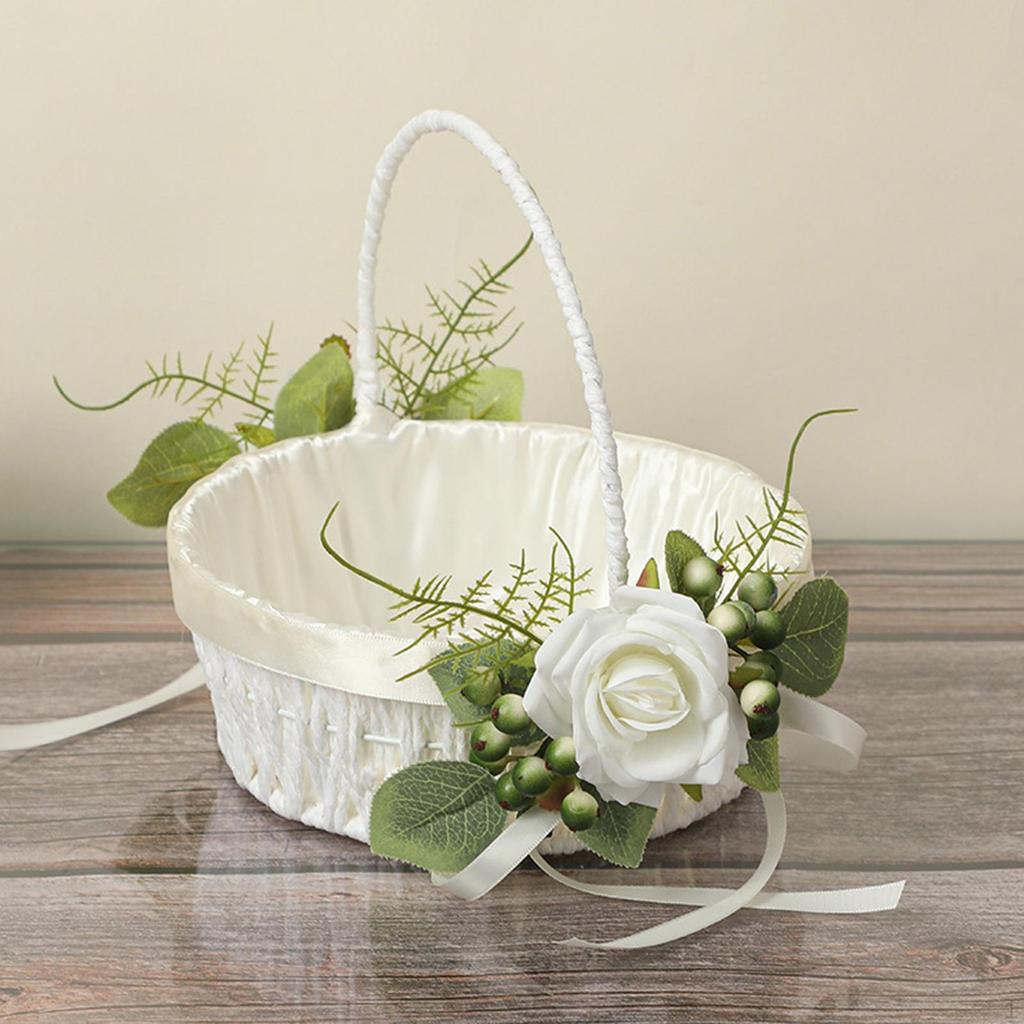 Flower Girl Basket Bridesmaid Lace Container Portable Wedding Baskets for Banquet,