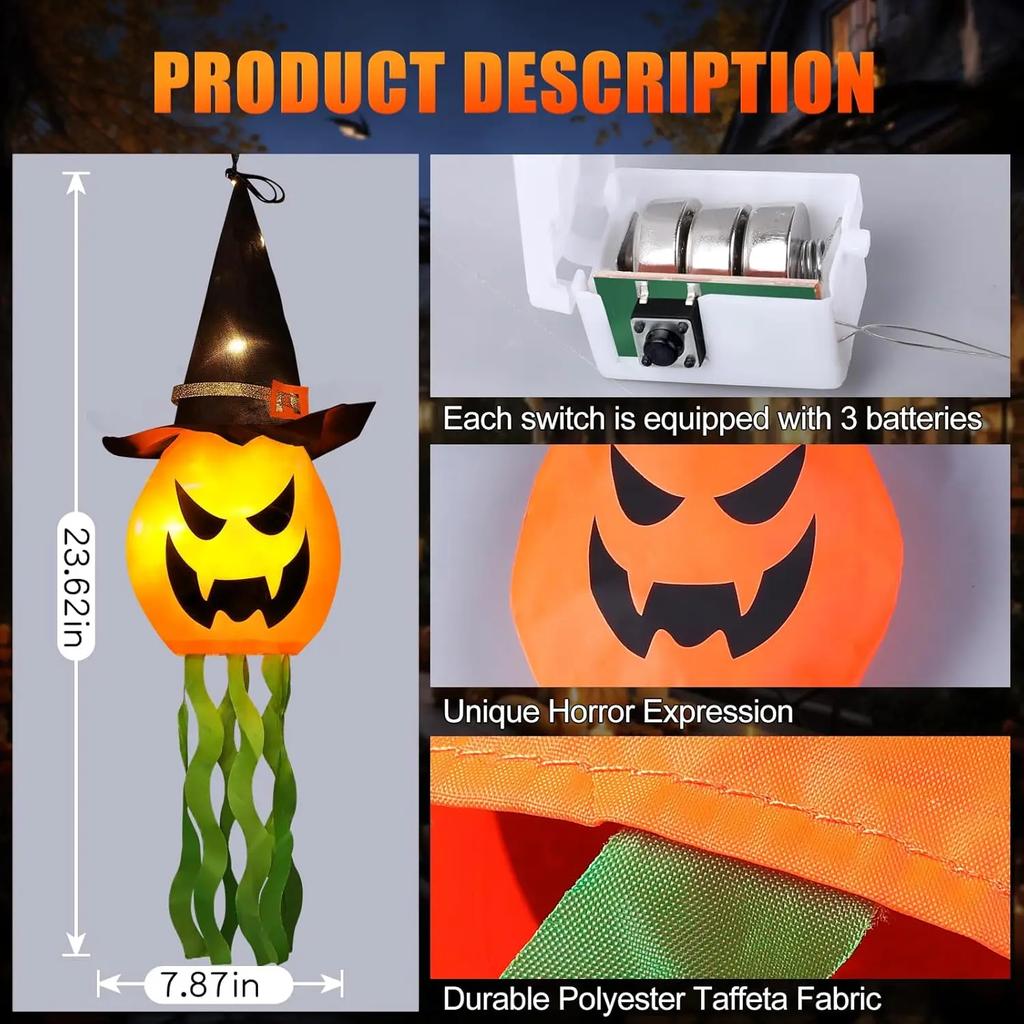 Outdoor Hanging Pumpkin Witch Hat LED Light Halloween Decor 3 Mode Glow Garden Yard Party Decorations Weatherproof Festive