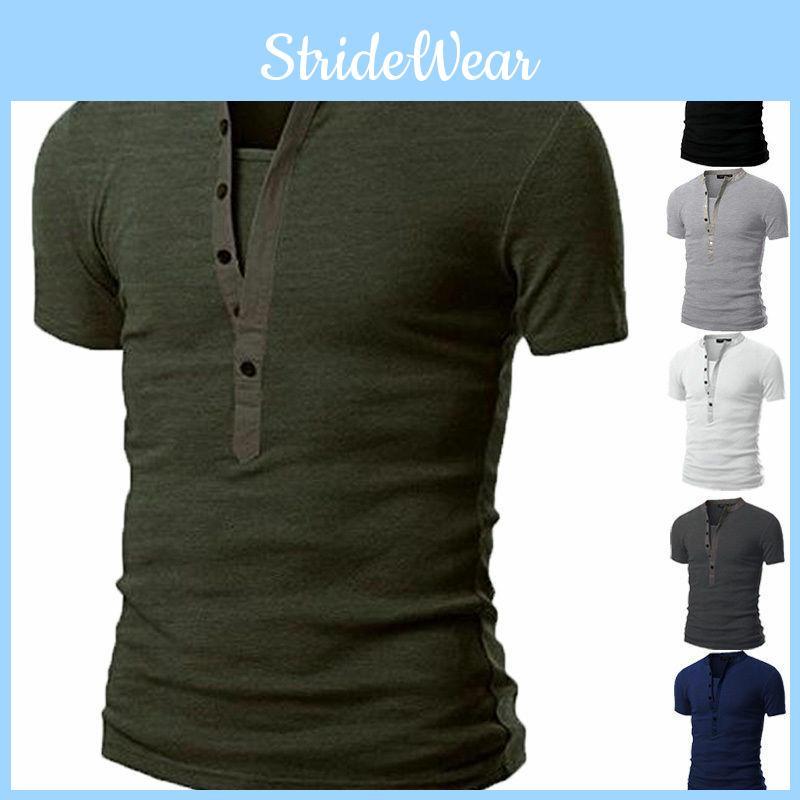 Fashion Men's Slim Fit V Neck T-shirt Muscle Tee Casual Tops Short Sleeve Blouse In Stylish Solid Colors