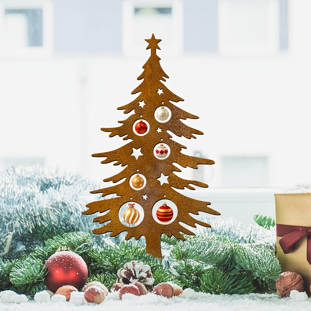 1pc Rustic Metal Christmas Tree Yard Decoration Stake - Durable Outdoor Holiday Decor for Garden, Patio, and Bonsai