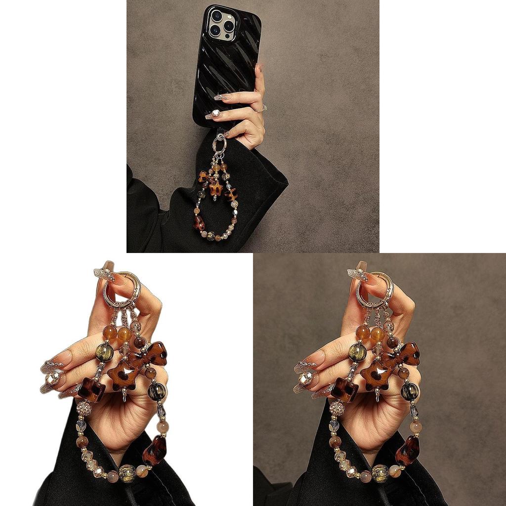 Fashion Vintage Leopard Print Beaded Phone Lanyard With Crystal Waterfall For Women And Men