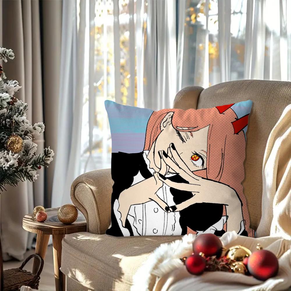 Power Animation Chainsaw Man Pillow Case SquarePillow Bedroom Sofa Leisure Comfort Cushion Car Living Room Home Decoration 40X40