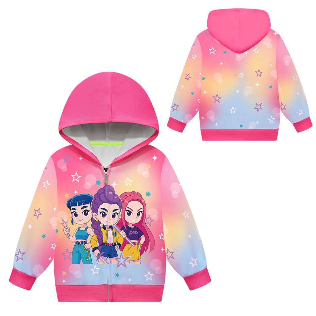 Girls Hoodie 3D Cartoon Jacket Sweatshirt Music Zip Hooded Long Sleeve Tops