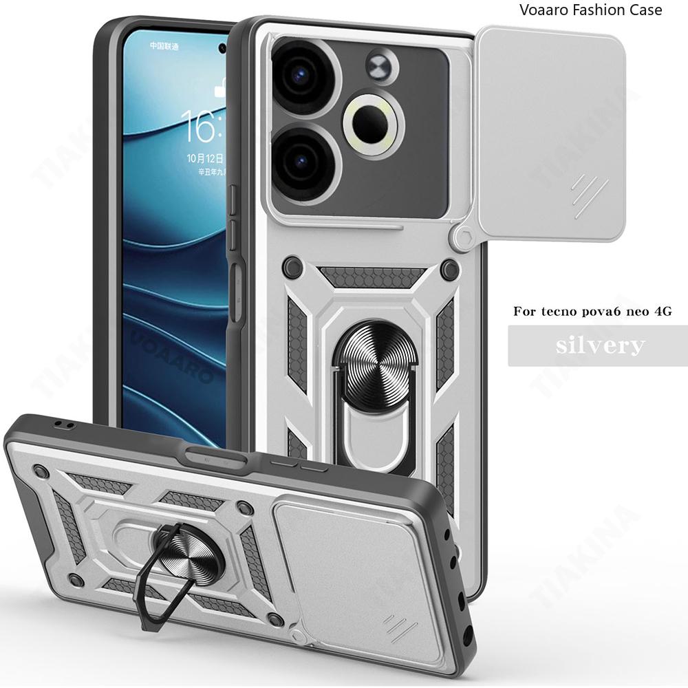 

Чехол-слайдер с защитой объектива для Tecno Pova 6 Neo 4G, чехол с магнитной вращающейся подставкой-кольцом, крышка для Tecno Pova 6 Neo 4G, Capa Tecno Pova 6 Neo 4G серебряный