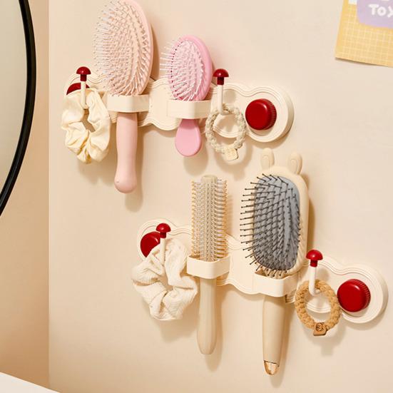 Saugnapf Badezimmer-Organizer Bohrloser drehbarer Hakenständer für Haarbürsten Handtücher Haargummis Wandmontierter Aufbewahrungsständer für Kämme Zubehör