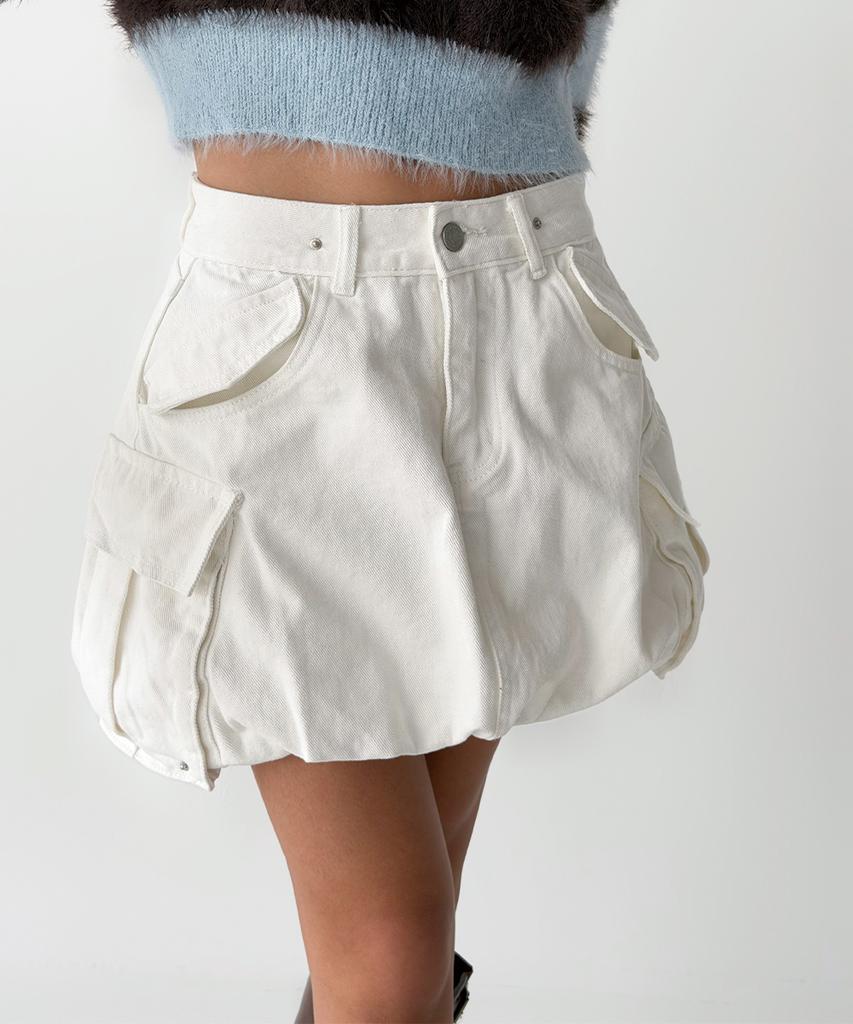 The Green Lab Cotton Cargo Miniskirt [White]