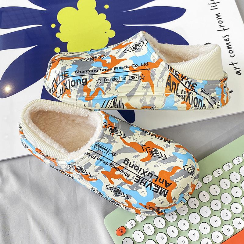 Mode Winter Herren Slipper Baumwolle Cartoon Hausschuhe Zuhause Draußen Dicke Flache Plateau Pelz Rutschfest Plüsch Wasserdicht Slipper Outdoor Schuh