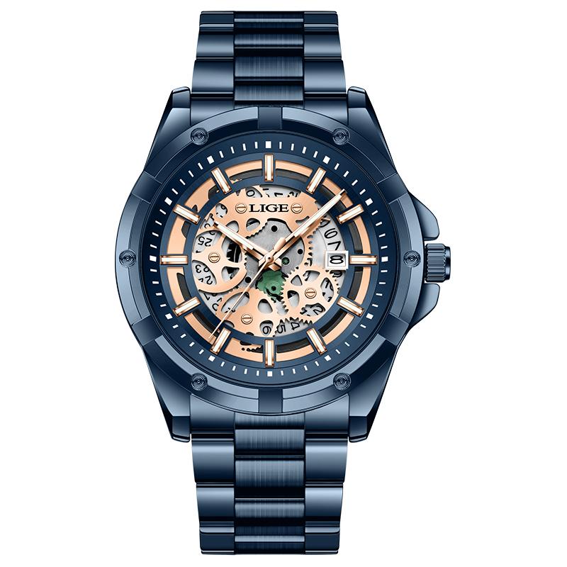 Mens Quartz Watches Top Brand Luxury Stainless Steel Waterproof Hollow Out Male Wristwatches