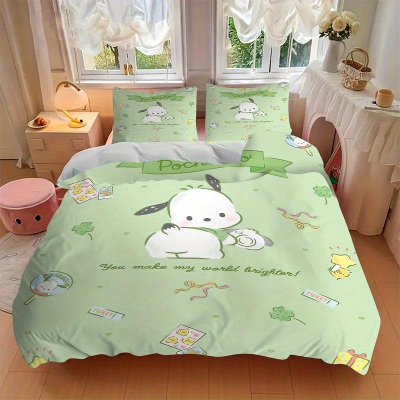 3pcs Lively Pochacco Printed Quilt Set - Soft and Comfortable Quilt Cover for Bedroom, Guest Room and Dormitory Decorative Bedding Set 1 Duv