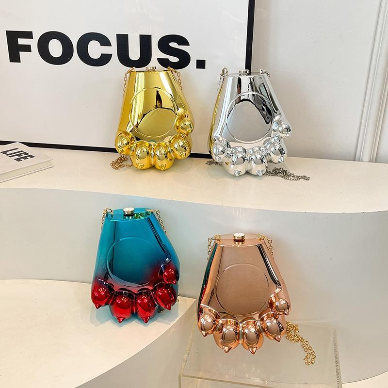 Foreign Trade Women's Bag 2025 New European and American Glossy Acrylic Bear Paw Bag Women's Chain Versatile Box Bag