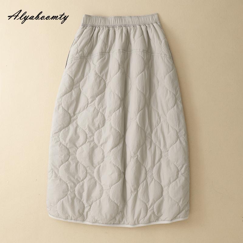 Korean Style Plus Size Autumn Winter Women Basic Skirt High Waist Casual Loose Padded Cotton Skirt Vintage Ladies' All-Match Midi Skirt