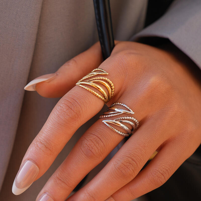 Stainless Steel Line Hollow Opening Rings for Women Men Fashion Personalized Design Waterproof Rings Party Jewelry Accessories