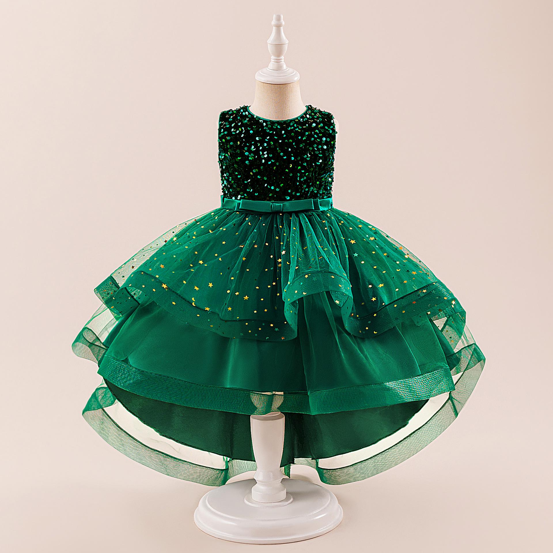 

Новое платье принцессы из тюля с пайетками для девочек - Со шлейфом, пышное, свадебное и для выступлений 110cm/4 Years