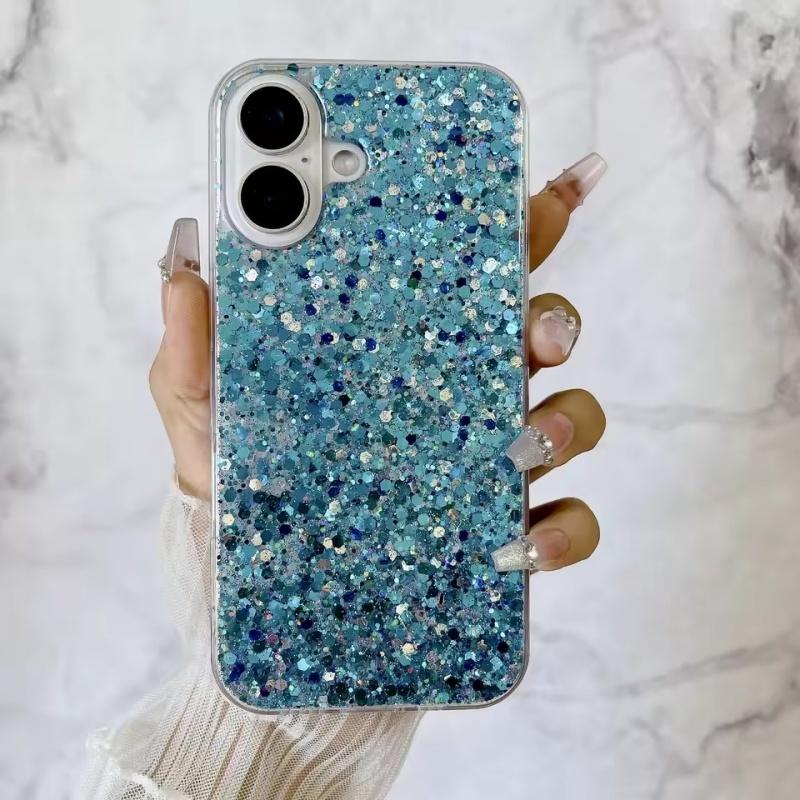 Starry Glitter Sequins Bling Silicone Case For iPhone 16 15 14 13 12 11 Pro X XS XR Max 8 7 6 Plus SE Bumper Transparent Cover