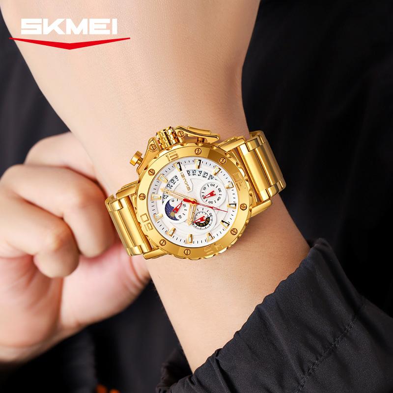 Skmei Watch for Men Top Brand Luxury Big Dial Stainless Steel Waterproof Chronograph Wristwatches with Date