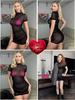 Sexy Hoge Hals Mesh Patchwork Slim Fit Jurk met Taille-Cinchende Geplooide Ontwerp