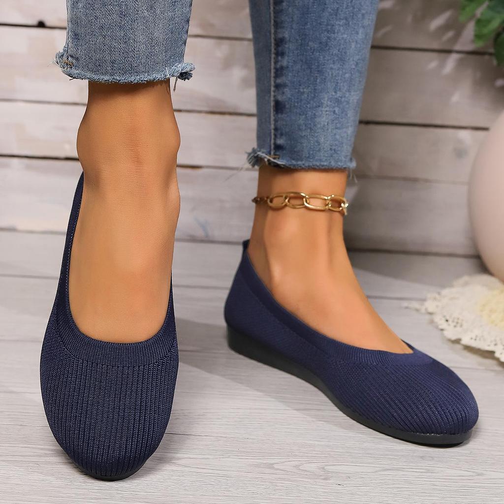 Spring Flat Bottomed Round Toe Shoes with Shallow Mouth for Mothers Knitted Fashionable Versatile Shoes