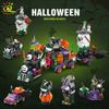 Non-Toxic 6In1 Halloween House Train Model Building Blocks City Pumpkin Ghost Car Moc Bricks Set Toys For Children Kids Gift