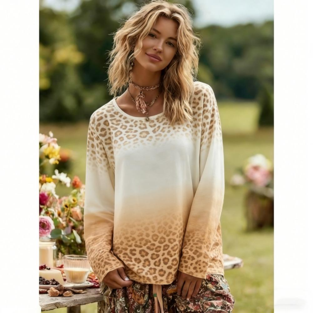 Spring Europe America Fashion Leopard Print Pullover Comfortable Women Long Sleeve T-shirt Outdoor Oversized Tees Top
