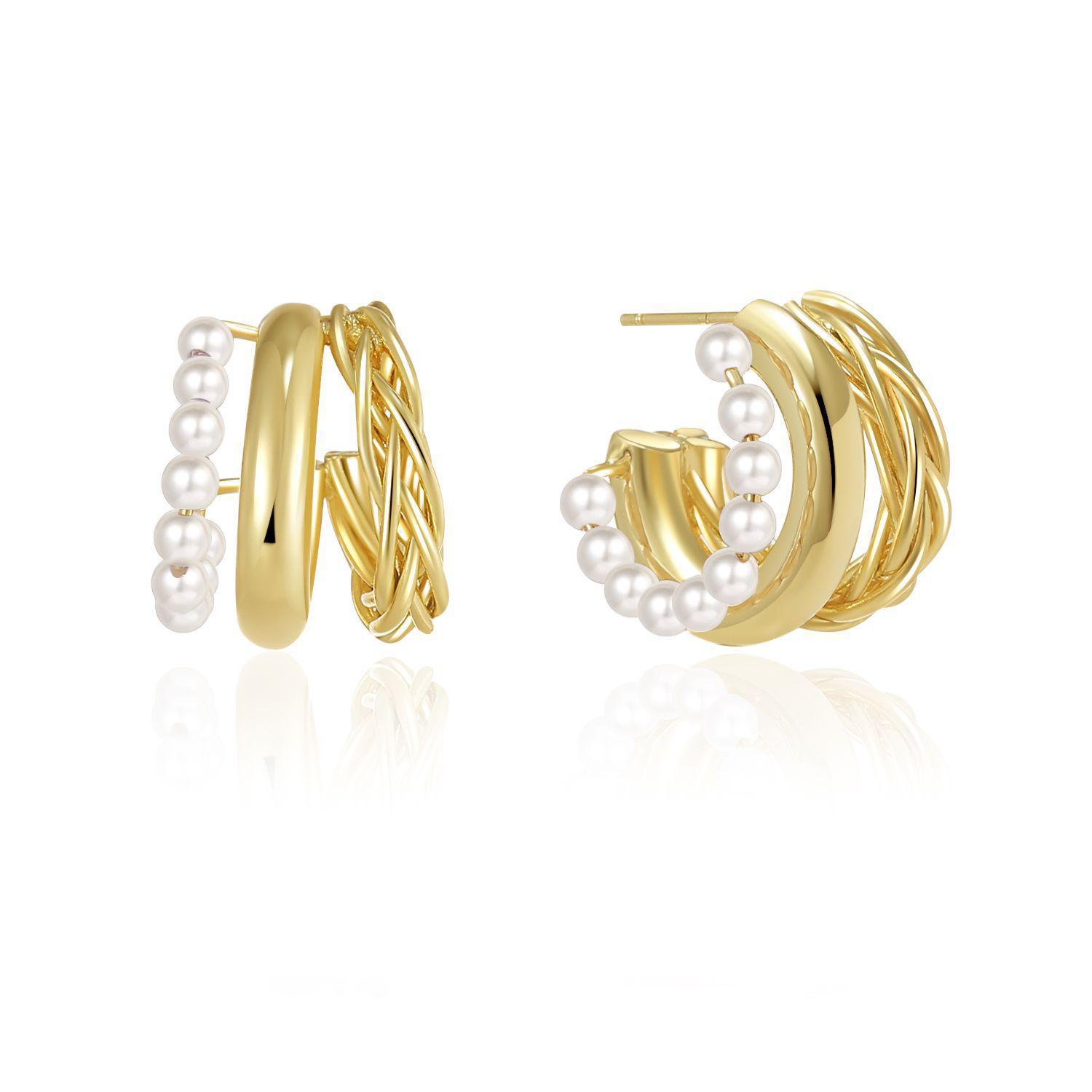 

Серьги-кольца C-образной формы с гальваническим покрытием из 18-каратного золота, с серебряными штифтами 925 пробы - Простой металлический дизайн, маленький нишевый стиль. 18K золотой