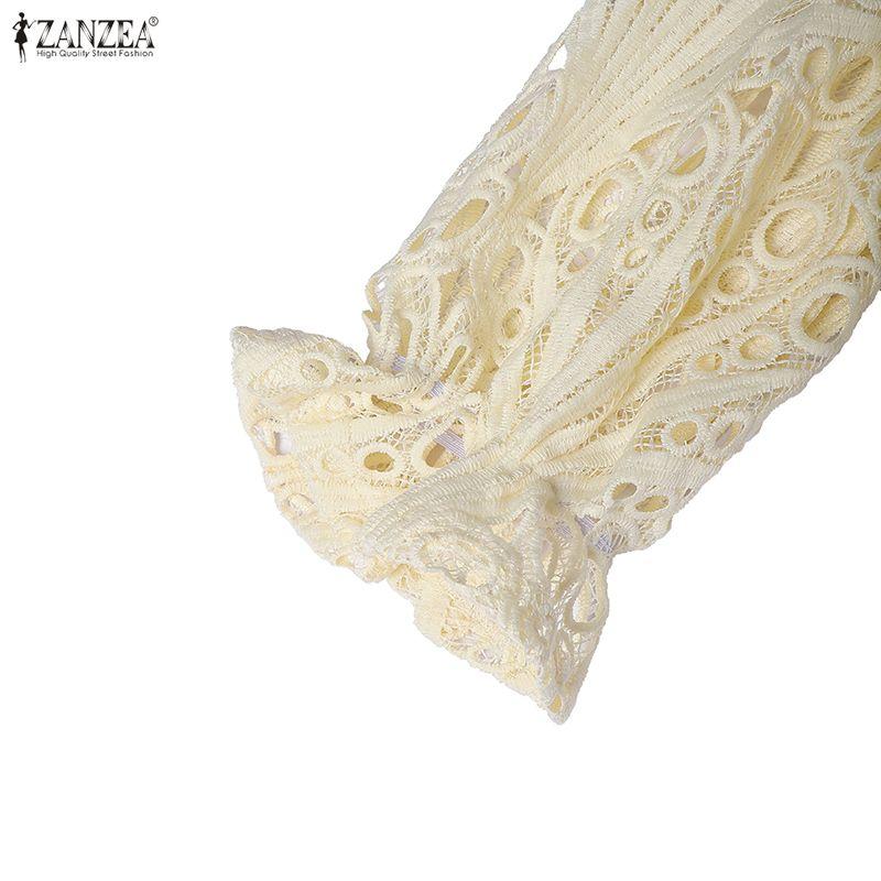 ZANZEA Women Casual V-Neck 3/4 Sleeve Patchwork Lace Dress