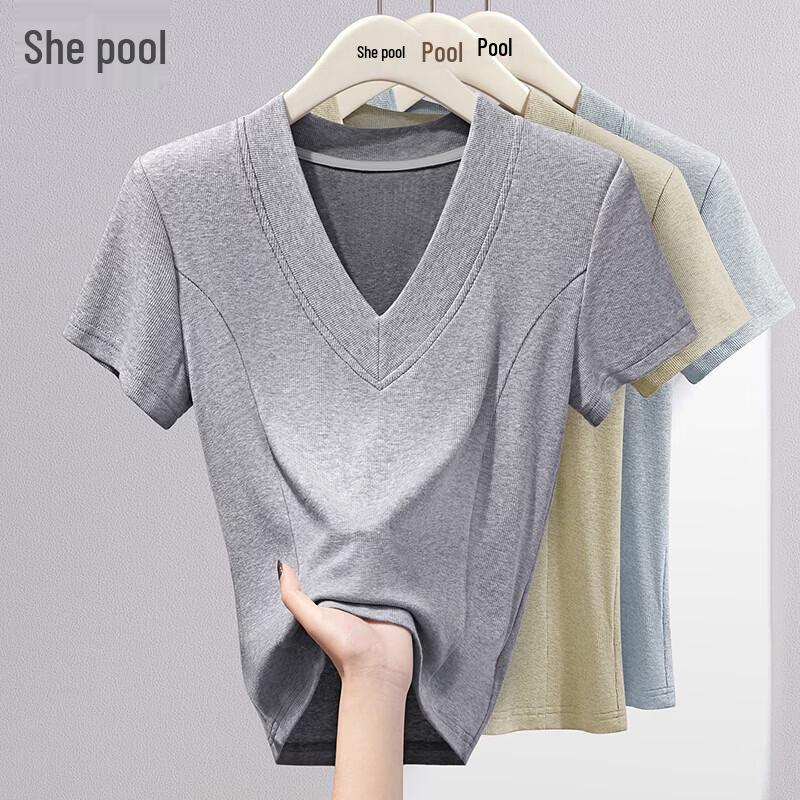 Women s Slim-Fit V-Neck Short Sleeve T-Shirt L