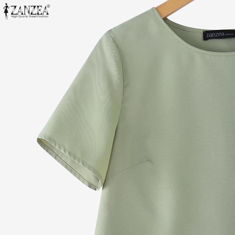 ZANZEA Women Casual Round Neck Solid Color Short Sleeve T-Shirt