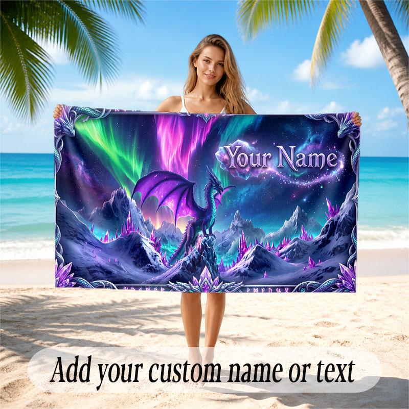 Dragon Theme Soft Beach Towel Personalized Custom Name Text Towel Portable for Beach Pool Travel