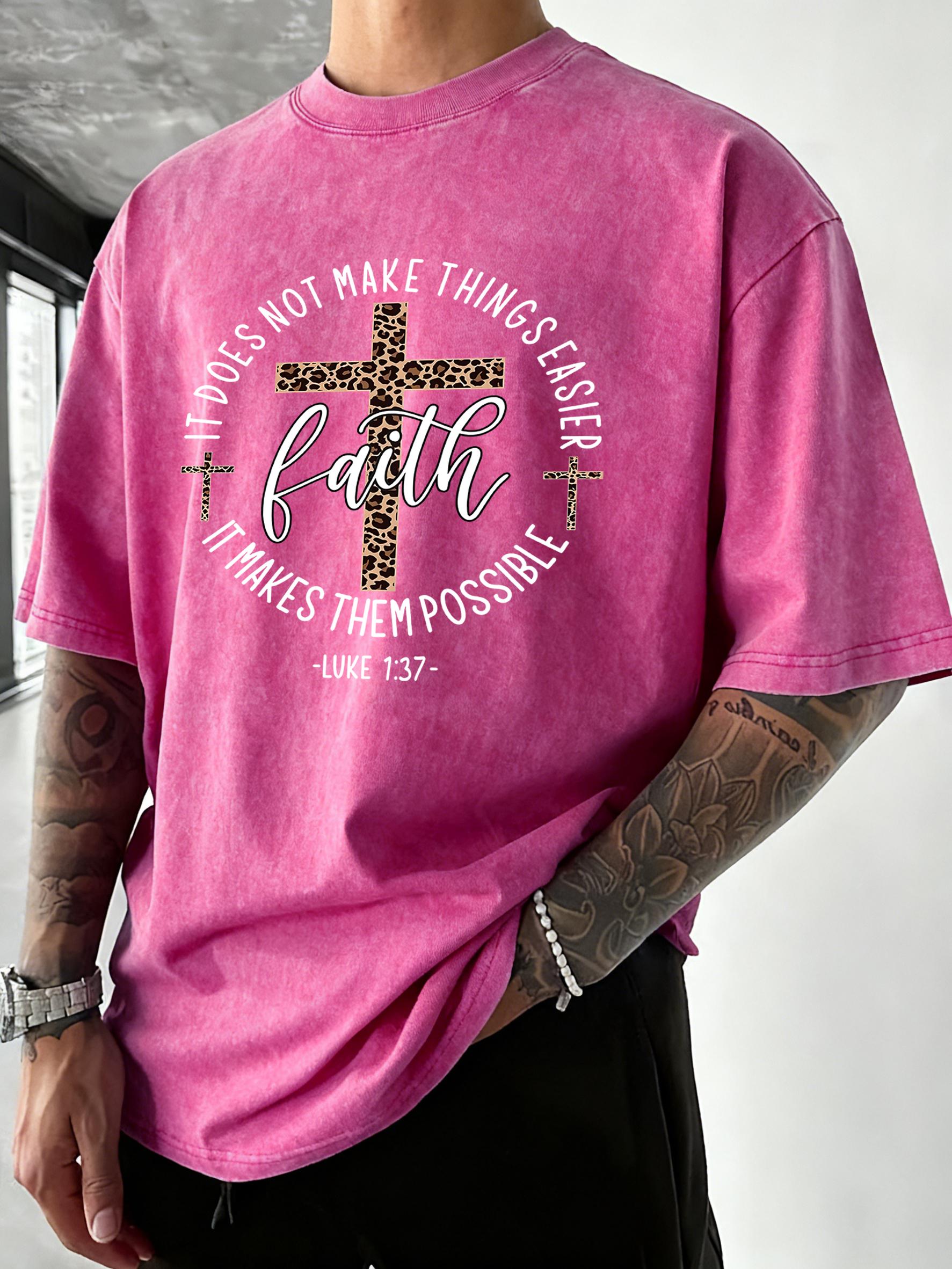 

Faith Make Possible Pattern Washed T Shirt Men Summer Vacation Tops Trendy ONeck Short Sleeve Soft Cotton Casual TShirts S