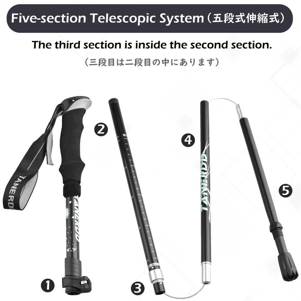 TRIWONDER Folding Trekking Lightweight with Storage Bag 110cm Poles, Climbing/Walking Poles, Aluminum, Compact, (Black - (2 poles))