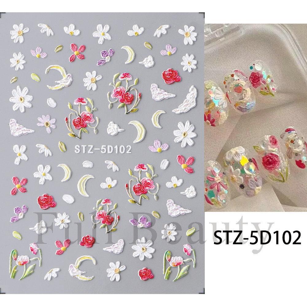 Nail Art Sticker, Relief 5D Three-Dimensional Spring Pink Cherry Blossom Small Flower Adhesive Nail Sticker