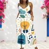 Women Spaghetti Strap Jumpsuit Retro Pop Art Star Heart Cosmic Print Wide Leg Pants With Pockets
