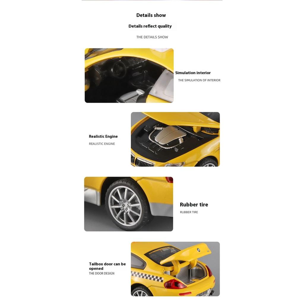 1/32 Scale BMW M6 Taxi Alloy Car Toy Diecast Metal Model Sound Light Pull Back Children Toy Home Decoration Ornaments Children Gift