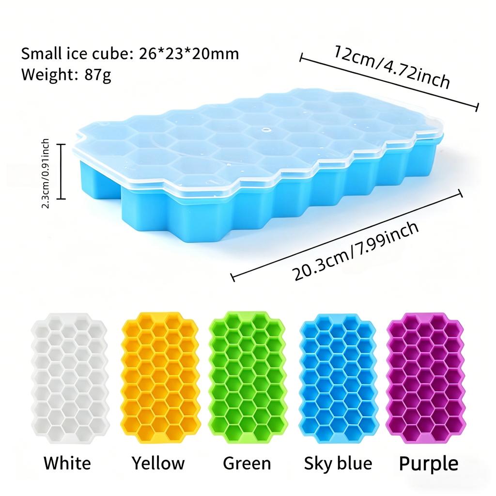 Silicone Honeycomb Ice Tray With Lid, Easy-Release Flexible Ice Mold, 37 Hexagonal Ice Maker, Suitable For Whiskey, Cocktails, Refrigerator Freezing