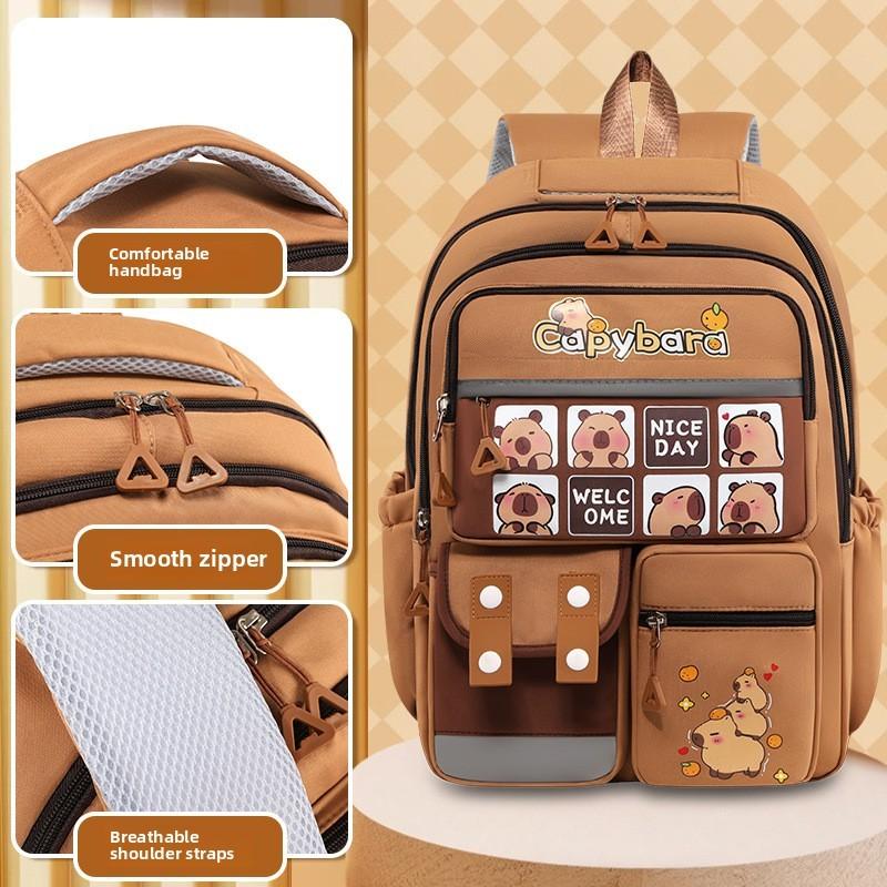 Nylon Childrens Backpack Featuring Capybara Cartoon Pattern Classroom Bag School