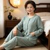 Retro elegant light green temperament middle-aged and elderly grandma round neck imitation cotton pajamas loungewear long sleeves trousers set