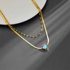 Titanium Steel Double Layer Gradient Heart Necklace with Inlaid Diamond – European and American Niche Sweet Cool Choker.
