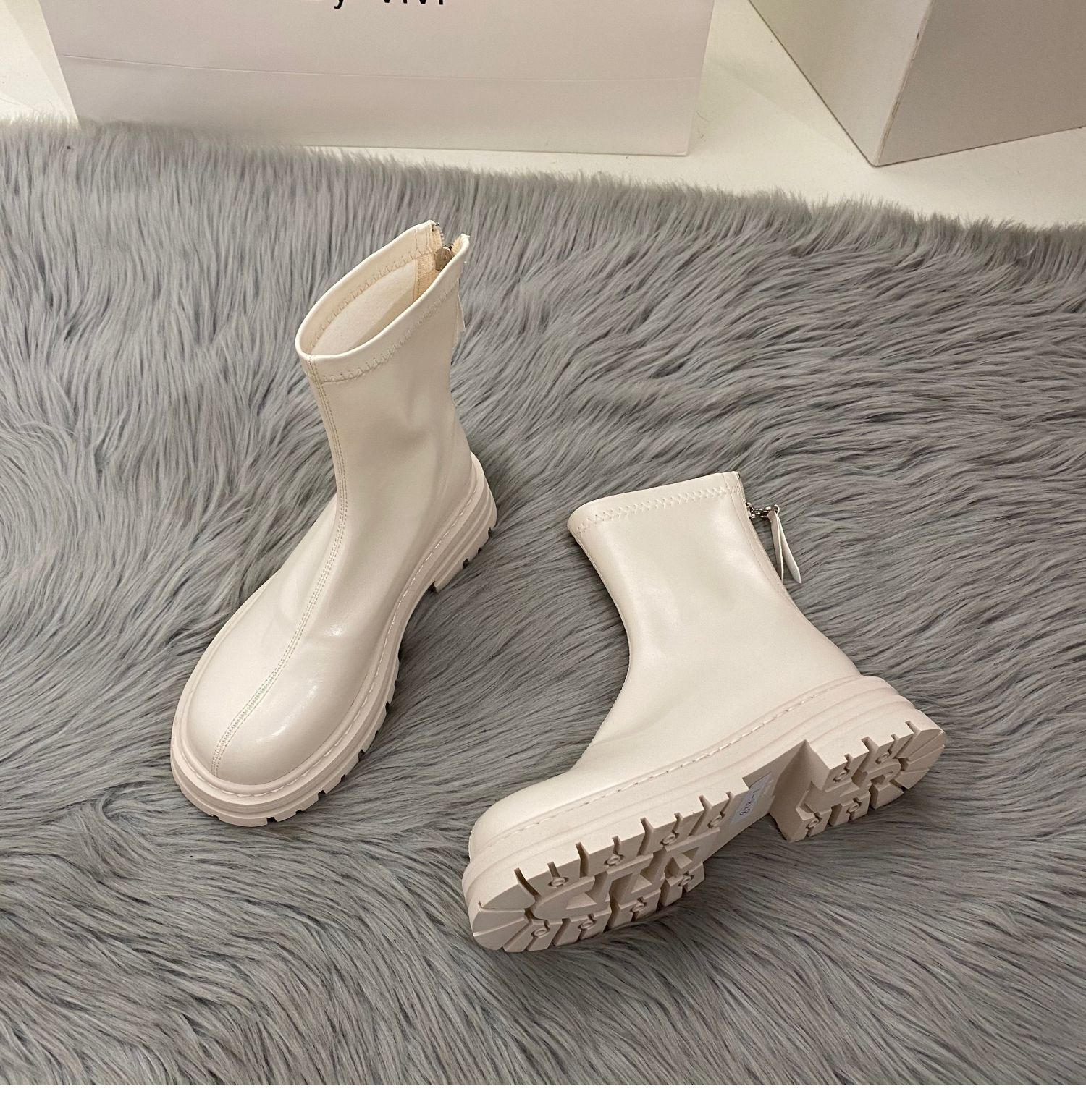 

Модные ботильоны на квадратном каблуке, современные, весна/осень, туфли на среднем каблуке с круглым носком, женские, 2024, высококачественное шитье, лаконичные женские ботинки 35 бежевый