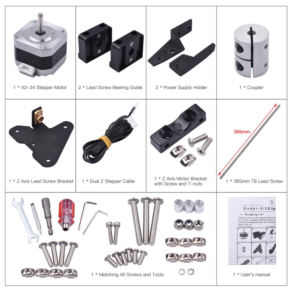 3D-skriverdeler for Ender 3 Dobbel Z-akse Oppgraderingssett DIY-sett Med Skrue Steppermotor for Creality Ender 3 V2 Ender 3 Pro CR10