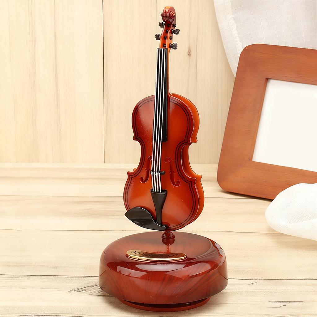 Violin Music Box,Wind Up Musical Box Violin with Rotatings Base,Mini Replicas Musical Instrument Model,Desktop Ornament