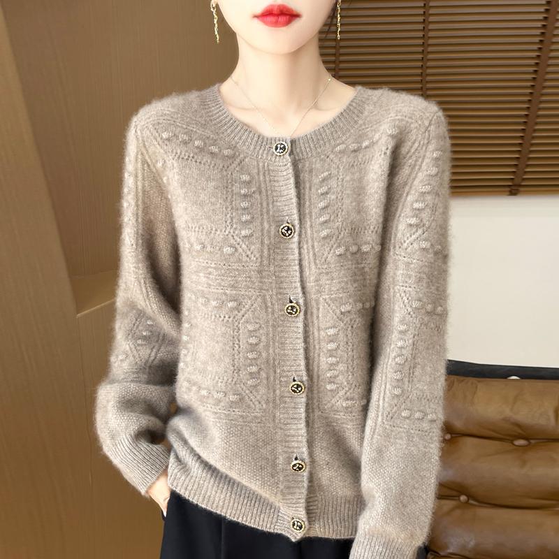 QingHe Cashmere Women's 30% Cashmere Cardigan - Soft & Warm Wool Blend Sweater