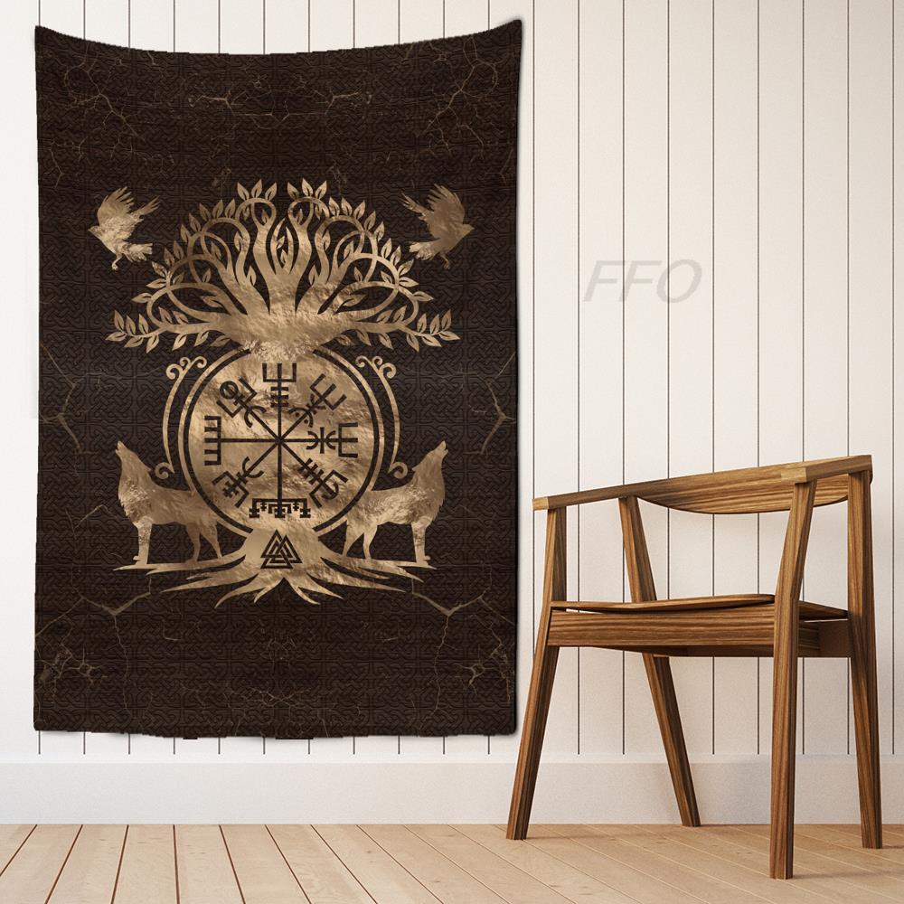 Viking Helmet Skull Tapestry Hammer Odin Mythology Print Wall Hanging Nordic Home Bedroom Living Room Decor