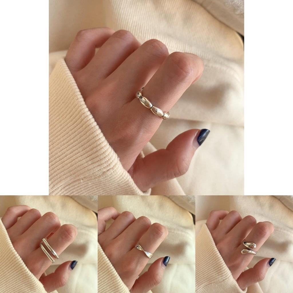 Minimalist Unique Womens Silver Ring With Elegant Geometric Shape Adjustable Size