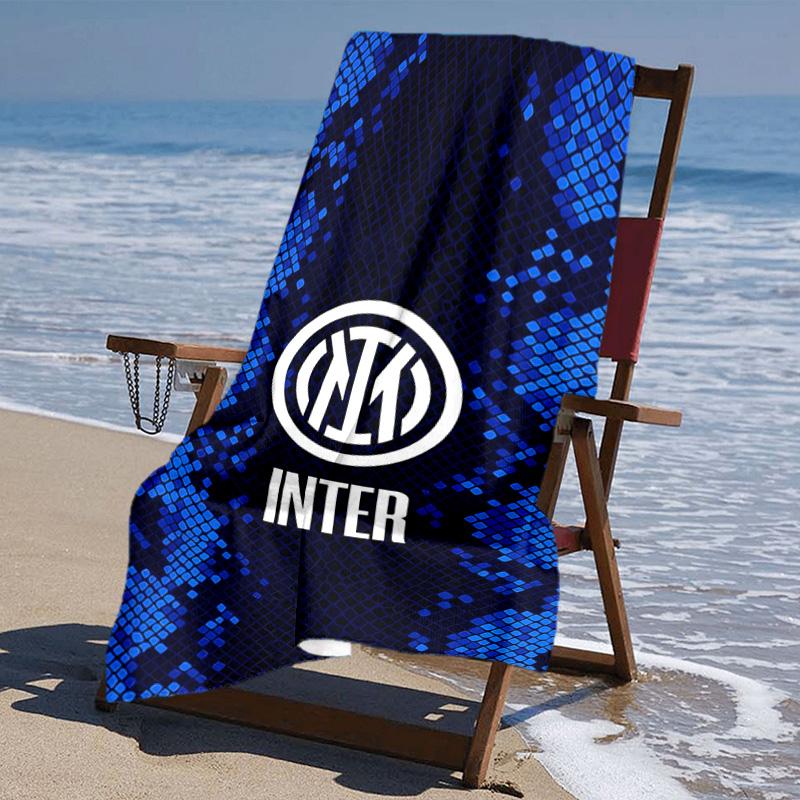 proof beach towel with FC Inter Milan logo pattern - soft,absorbent,quick-drying,machine washable - perfect for swimming,camping,bathing